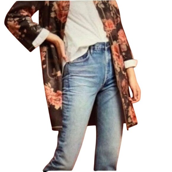 Anthropologie Solitaire NWOT Brown Suede Floral Open Front Kimono Jacket Size M - Picture 7 of 12